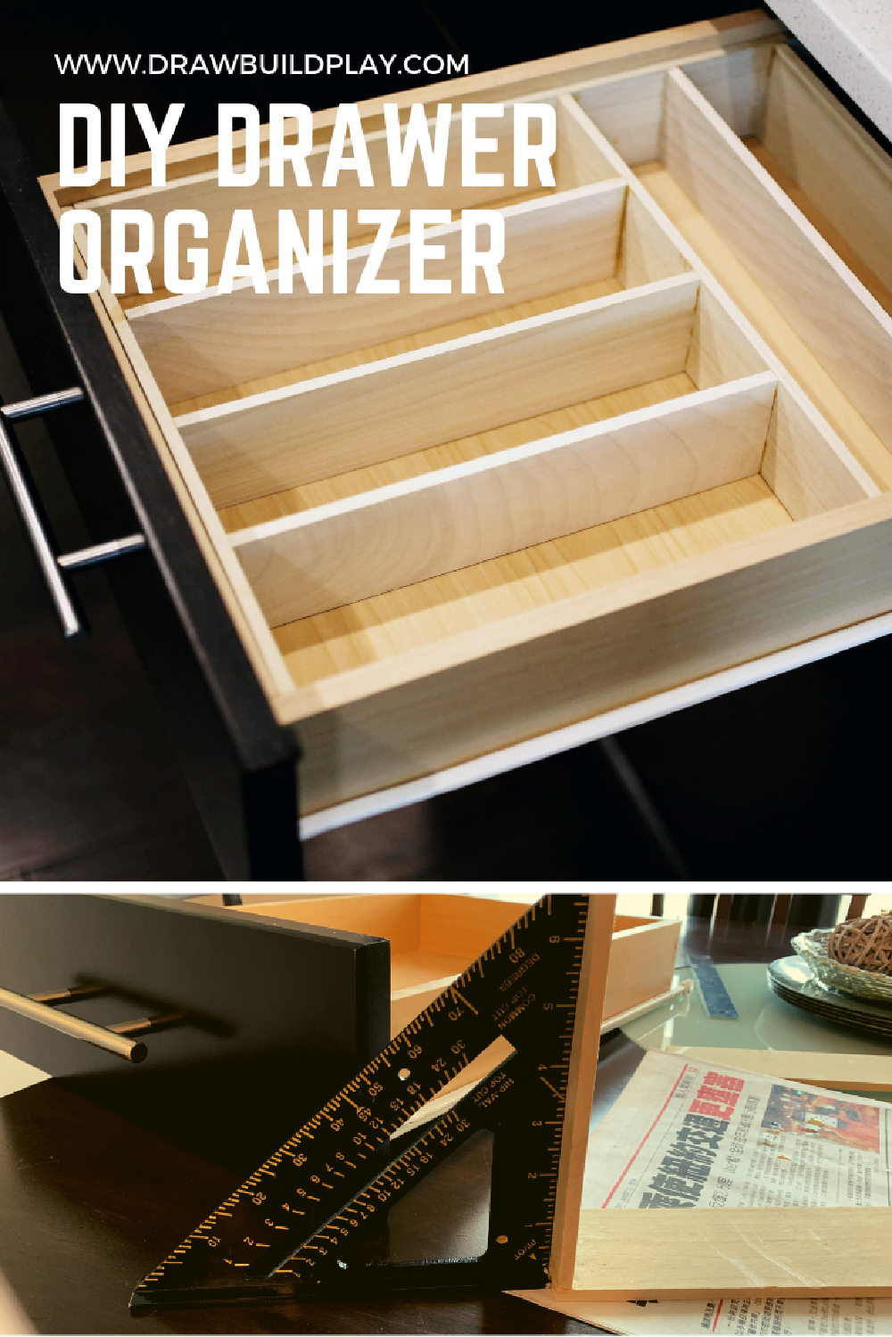 DIY Drawer Organizer (%!s(<nil>), %!s(<nil>), %!s(<nil>)) - Do this easy DIY Drawer Organizer for your kitchen utensils, or really any drawer organization you want. Total cost of materials was less than $11.