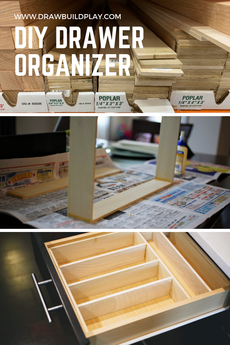 Easy DIY Drawer Organizer for your kitchen drawer or bathroom drawer. Pin this right now and build it in your next lunch break. #diy-drawer-organizer #diy #kitchen #drawer #organizer