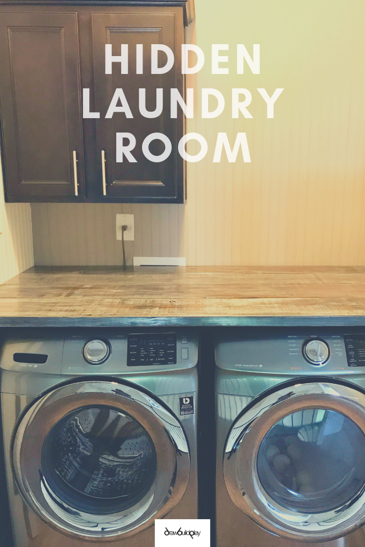 Hidden Laundry room in an upstairs closet, made over with a DIY farmhouse laundry room makeover.